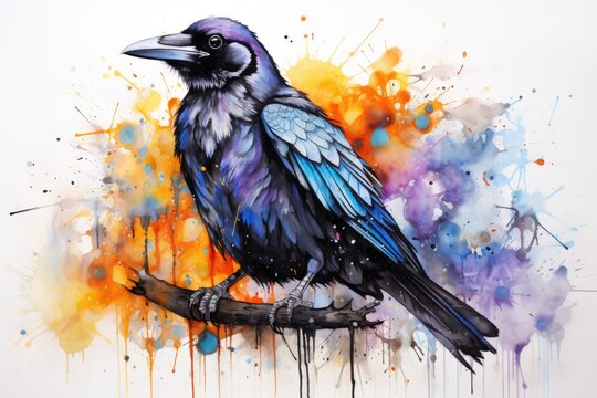 watercolor Crow Black Crow Watercolor Raven Bird