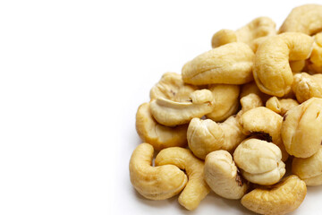 Cashew nuts on white background.