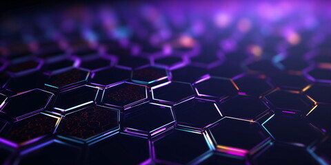 Fototapeta premium Abstract futuristic background purple hexagon bokeh lights. Data transfer concept 