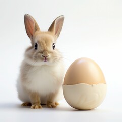 Obraz premium Easter bunny with eggs, spring festival rabbit, cute bunny Easter celebration studio shot, white background, domestic rabbit, Easter eggs, spring, festive, pastel colors