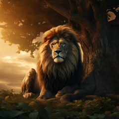 Majestic Lion Overlooking the Savannah at Twilight