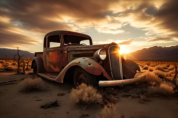 Foto op Aluminium old car, vintage car, old, vintage, driving around, oldtimer, vintage oldtimer car © MrJeans