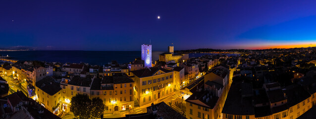 Sunset view of Antibes, a resort town between Cannes and Nice on the French Riviera