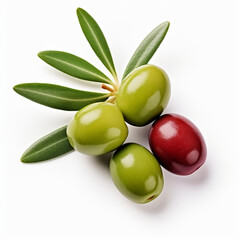 Obraz premium Olive berries and olive leaves, AI Generative.
