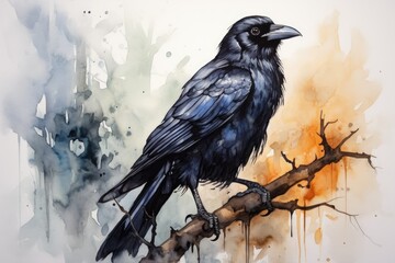 watercolor Crow Black Crow Watercolor Raven Bird