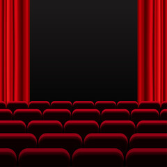 Cinema room with Theater cinema curtains background - obrazy, fototapety, plakaty