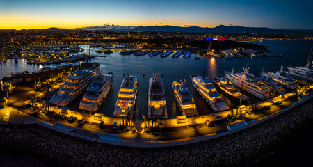 Sunset view of Antibes, a resort town between Cannes and Nice on the French Riviera