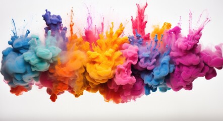 A group of colored inks in the air. Generative AI.