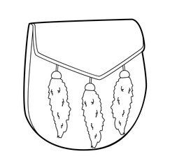 Sporran silhouette bag. Fashion accessory technical illustration. Vector satchel front 3-4 view for Men, women, unisex style, flat handbag CAD mockup sketch outline isolated