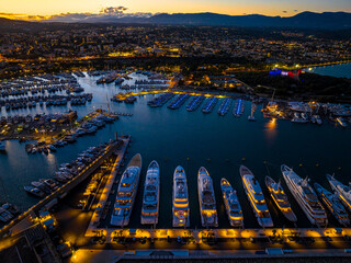 Sunset view of Antibes, a resort town between Cannes and Nice on the French Riviera