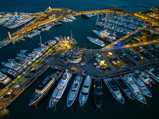 Sunset view of Antibes, a resort town between Cannes and Nice on the French Riviera