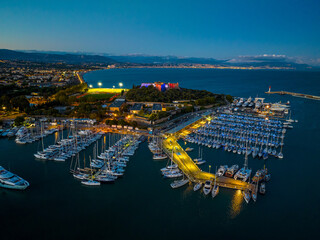 Sunset view of Antibes, a resort town between Cannes and Nice on the French Riviera