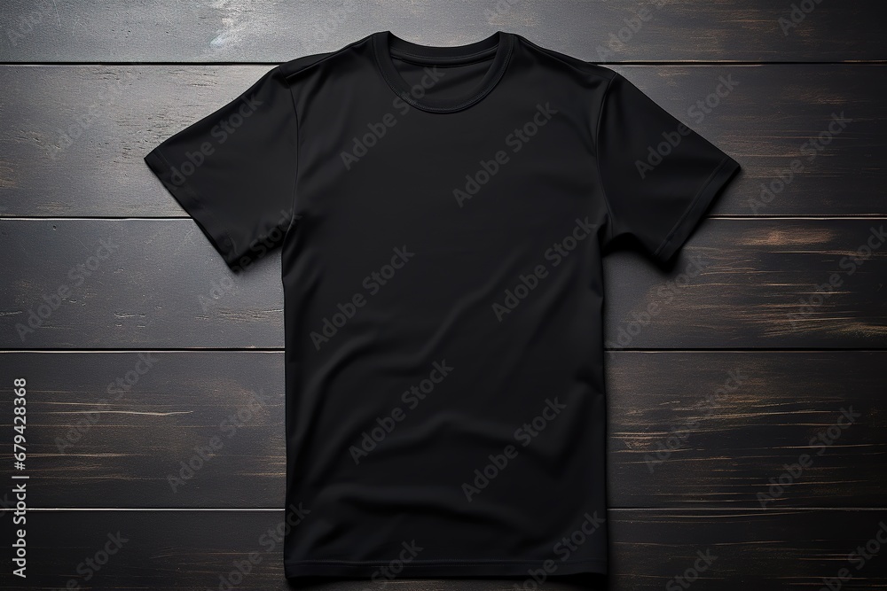 Wall mural Blank T-shirt mockup with wood background by generative ai