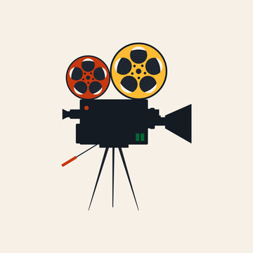 recommend clip art: Retro movie camera icon. Vintage film camera with film reel.Vector illustration