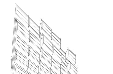 Modern architecture building 3d drawing