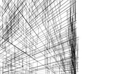 Modern architecture building 3d drawing