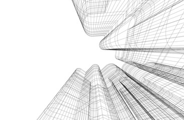 Modern architecture building 3d drawing