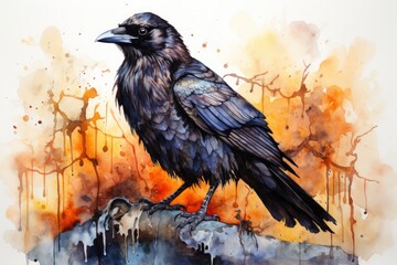 Fototapeta premium watercolor Crow Black Crow Watercolor Raven Bird