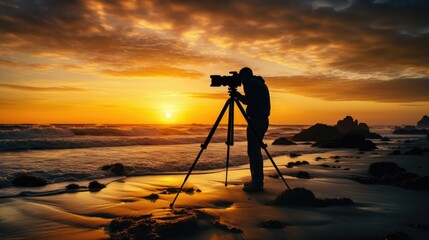 cinematographer capturing a sunset on a beach generative ai