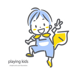 ごっこ遊びを楽しむ男の子　シンプルでかわいい線画イラスト