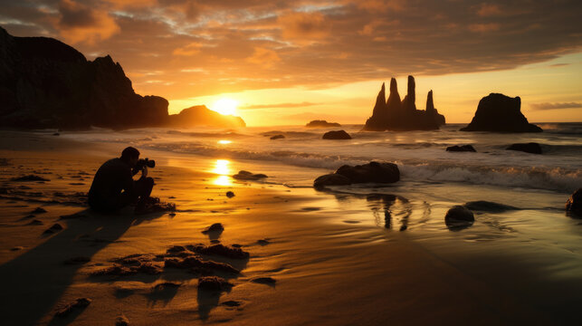 cinematographer capturing a sunset on a beach generative ai