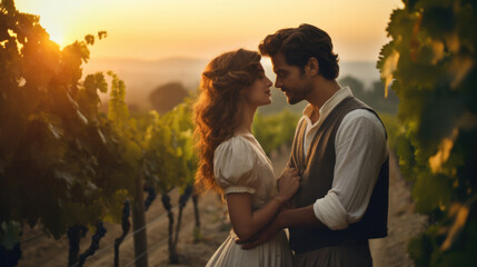Actor creating a romantic scene in a vineyard generative ai