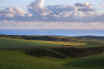 Fototapeta na wymiar View of the South Downs and the English Channel in autumn, East Sussex, England