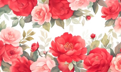 Fototapeta premium Watercolor red camellia pattern wallpaper, Generative AI