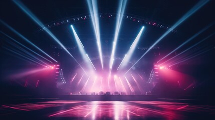 Empty music concert stage with neon lighting - obrazy, fototapety, plakaty