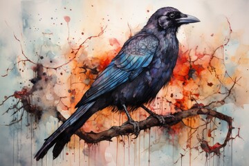 Obraz premium watercolor Crow Black Crow Watercolor Raven Bird