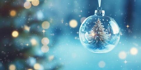 Obraz na płótnie Canvas Enchanted Winter Glow: Transparent Christmas Ornament Amidst Sparkling Bokeh Lights. Generative ai