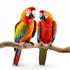 Colorful Companions: Couple of Parrots Isolated on White Background. Generative ai