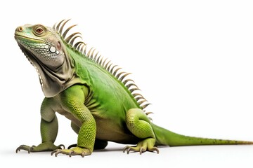 Obraz premium Tropical Reptile Elegance: Green Iguana Isolated on White Background. Generative ai