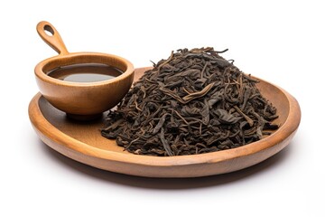 Fototapeta premium Isolated puer tea on white backdrop.