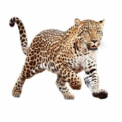 Obraz premium Swift Beauty: Leopard in Full Sprint Isolated on White Background. Generative ai