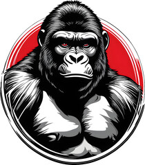 a gorilla with a red circle around it, logo, vector, transparent background - Generative AI - obrazy, fototapety, plakaty