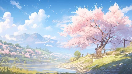 Rolgordijnen ［AI生成画像］桜、田舎の風景8 © 孝広 河野