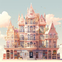 Naklejka premium Whimsical Pastel Dreams: A Fairy Tale House