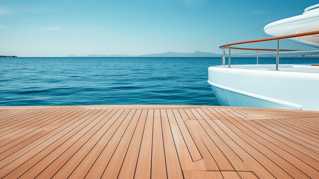 deck of a super yatch looking out to sea, AI Generative.