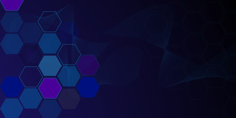 Obraz na płótnie Canvas Abstract futuristic hexagons for network connection, wave background for science, computer and communication technology on dark blue background.