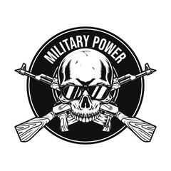 military emblem design with skull drawing