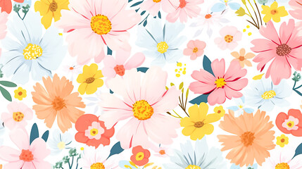 Fototapeta na wymiar 白背景に多種多様な花のイラスト
