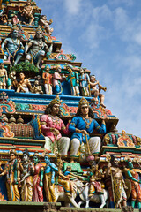 Gopuram (tower) of Hindu temple Kapaleeshwarar., Chennai, Tamil Nadu, India - obrazy, fototapety, plakaty