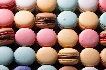 Fototapeta na wymiar A Grid of Gastronomy: Colorful Macarons in Perfect Pattern