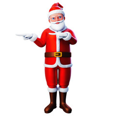 3D character of santa claus pointing to the left side using both hands, Merry Christmas and Happy New Year, 3d illustration and rendering