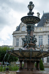 Obraz premium Views of streets and houses of Limoges town, Haute-Vienne department, France with famous porcelain and leather industry, city hall fountain