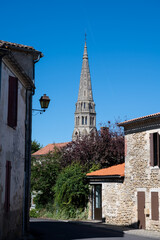 View on Sauternes village and vineyards, making of sweet dessert Sauternes wines from Semillon grapes affected by Botrytis cinerea noble rot in Bordeaux, France