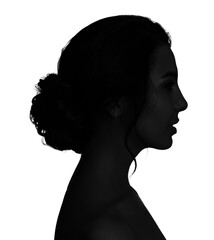Silhouette of woman isolated on white, profile portrait - obrazy, fototapety, plakaty