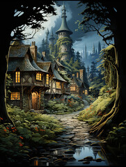Fototapeta premium A Cozy Retreat in a Magical Forest