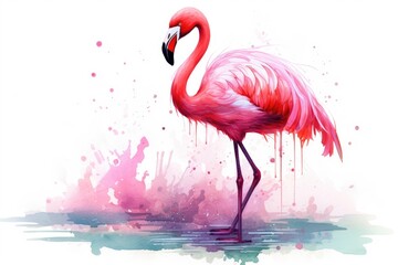 watercolor Flamingo watercolor pink flamingo in splashes Tropical exotic bird rose flamingo